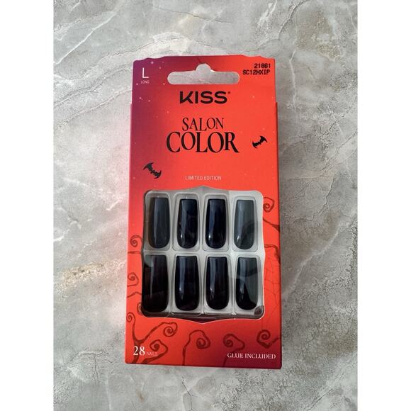 KISS Salon Color Halloween Press On Nails Let's Boo This’ Navy Long Square New - Picture 4 of 6